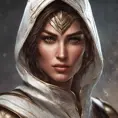 Alluring matte portrait of a fierce looking Kassandra in white Assassin's Creed armor, 8k, Highly Detailed, Intricate, Half Body, Realistic, Sharp Focus, Volumetric Lighting, Fantasy, Elegant by Stanley Artgerm Lau, Alphonse Mucha, WLOP