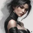 Alluring matte portrait of a beautiful A2 wearing black leather, 8k, Highly Detailed, Intricate, Half Body, Realistic, Sharp Focus, Volumetric Lighting, Fantasy, Elegant by Stanley Artgerm Lau, WLOP