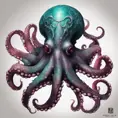 Octopus, Highly Detailed, Intricate, Gothic, Volumetric Lighting, Color Splash, Vibrant Colors, Ink Art, Fantasy, Dark by Stanley Artgerm Lau