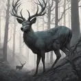 Deer in a haunted forest, Highly Detailed, Intricate, Gothic, Volumetric Lighting, Fantasy, Dark by Stanley Artgerm Lau