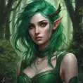 Green haired half-elf in a haunted forest, Highly Detailed, Intricate, Gothic, Volumetric Lighting, Fantasy, Dark by Stanley Artgerm Lau