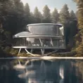 Beautiful futuristic architectural glass house in the forest on a large lake, 8k, Award-Winning, Highly Detailed, Beautiful, Epic, Octane Render, Unreal Engine, Radiant, Volumetric Lighting by Santiago Calatrava