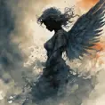 Silhouette of an Angel emerging from the fog of war, ink splash, Highly Detailed, Vibrant Colors, Ink Art, Fantasy, Dark by Stanley Artgerm Lau