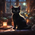 Epic shot of ultra detailed cute black baby cat in a wonderful cozy atmosphere, ultra inviting, luminous, evening atmosphere, little photorealistic, digital painting, sharp focus, ultra cozy and inviting, wish to be there. very detailed, arty, should rank high on youtube for a dream trip., Digital Painting, Sharp Focus