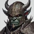 A close up of an orc wearing a helmet, ornate dramatic bat wing helmet, digital 2d fantasy art, intricate armor, face of an armored villian, Highly Detailed, Symmetrical Face, Dark Souls, Concept Art, Fantasy, Dark by Alex Grey, Dan Mumford