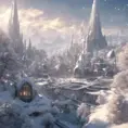 Futuristic galactic elven city in winter, 8k, Award-Winning, Highly Detailed, Beautiful, Octane Render, Unreal Engine, Radiant, Volumetric Lighting by James Gurney, Greg Rutkowski