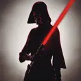 Portrait of a silhouette star wars figure in her red lightsaber, in the style of evocative environmental portraits, dark, red, Sci-Fi, Volumetric Lighting