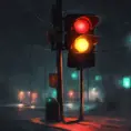 A simple bright trafficlight at a street corner at night, Dystopian, Digital Painting, Dark