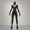 An ultrarealistic photograph of a minimalist futuristic full body power suit, without lights, made of black mate metal and polymer, full crystal hull, for a fit imposing woman, 8k, Dystopian, Modern, Minimalism, Elegant, Dark