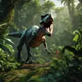 t-rex hunt for prey in lush jungle enviromet, 8k, Ultra Detailed