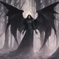 Winged vampire in a haunted forest, Highly Detailed, Intricate, Gothic, Volumetric Lighting, Fantasy, Dark by Stanley Artgerm Lau