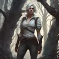 Ciri in a haunted forest, Highly Detailed, Intricate, Gothic, Volumetric Lighting, Fantasy, Dark by Stanley Artgerm Lau