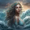 "magical ocean goddess", water, spray, waves, flowing hair, head and shoulders portrait, finely drawn eyes, 8k, Fantasy