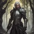 Ashen haired paladin in a haunted forest, Highly Detailed, Intricate, Gothic, Volumetric Lighting, Fantasy, Dark by Stanley Artgerm Lau