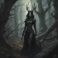 Huntress in a haunted forest, Highly Detailed, Intricate, Gothic, Volumetric Lighting, Fantasy, Dark by Stanley Artgerm Lau