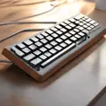 A translucent keyboard, designed by Charles Eames. mid-century modern design inspiration. Beautiful natural lighting, on desk., 8k, Intricate Details, Trending on Artstation, Sci-Fi, Unreal Engine, Volumetric Lighting