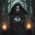 Sorceress in a haunted forest, Highly Detailed, Intricate, Gothic, Volumetric Lighting, Fantasy, Dark by Stanley Artgerm Lau