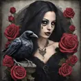 Gothic raven with roses, Award-Winning, Photo Realistic