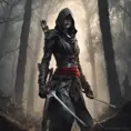 Assassin's creed female assassin in a haunted forest, Highly Detailed, Intricate, Gothic, Volumetric Lighting, Fantasy, Dark by Stanley Artgerm Lau