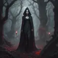 Female dracula in a haunted forest, Highly Detailed, Intricate, Gothic, Volumetric Lighting, Fantasy, Dark by Stanley Artgerm Lau