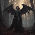 Winged vampire in a haunted forest, Highly Detailed, Intricate, Gothic, Volumetric Lighting, Fantasy, Dark by Stanley Artgerm Lau