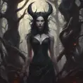 Succubus in a haunted forest, Highly Detailed, Intricate, Gothic, Volumetric Lighting, Fantasy, Dark by Stanley Artgerm Lau