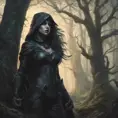 Huntress in a haunted forest, Highly Detailed, Intricate, Gothic, Volumetric Lighting, Fantasy, Dark by Stanley Artgerm Lau