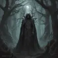 Elden ring wraith in a haunted forest, Highly Detailed, Intricate, Gothic, Volumetric Lighting, Fantasy, Dark by Stanley Artgerm Lau