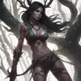 Nidalee in a haunted forest, Highly Detailed, Intricate, Gothic, Volumetric Lighting, Fantasy, Dark by Stanley Artgerm Lau