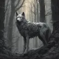 Wolf in the forest, Highly Detailed, Intricate, Gothic, Volumetric Lighting, Fantasy, Dark by Stanley Artgerm Lau