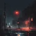 A simple bright trafficlight at a street corner at night, Dystopian, Digital Painting, Dark