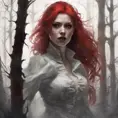 Red haired vampire in a haunted forest, Highly Detailed, Intricate, Gothic, Volumetric Lighting, Fantasy, Dark by Stanley Artgerm Lau