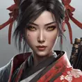 "female Japanese ronin", heroine, katana, samurai, head and shoulders portrait, intricately detailed eyes, 8k, Gothic and Fantasy, Trending on Artstation, Unreal Engine, Dynamic Lighting, Volumetric Lighting by Stanley Artgerm Lau, WLOP