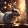 Epic shot of ultra cute rabbit in a wonderful cozy atmosphere, ultra inviting, luminous, evening atmosphere, Digital Painting, Photo Realistic, Sharp Focus