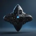 Entire black Spaceship, blue background, from side, Highly Detailed, Unreal Engine