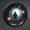 Digital art of Black hole containing strange object astronaut, Sci-Fi, Volumetric Lighting