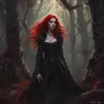 Red haired vampire in a haunted forest, Highly Detailed, Intricate, Gothic, Volumetric Lighting, Fantasy, Dark by Stanley Artgerm Lau