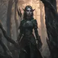 Elf archer in a haunted forest, Highly Detailed, Intricate, Gothic, Volumetric Lighting, Fantasy, Dark by Stanley Artgerm Lau