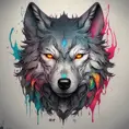 Wolf, Highly Detailed, Intricate, Gothic, Volumetric Lighting, Color Splash, Vibrant Colors, Ink Art, Fantasy, Dark by Stanley Artgerm Lau