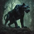 Panther in a haunted forest, Highly Detailed, Intricate, Gothic, Volumetric Lighting, Fantasy, Dark by Stanley Artgerm Lau