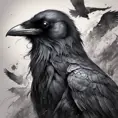 Raven, Highly Detailed, Intricate, Color Splash, Ink Art, Fantasy, Dark by Stanley Artgerm Lau