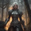 Ashen haired female paladin in a haunted forest, Highly Detailed, Intricate, Gothic, Volumetric Lighting, Fantasy, Dark by Stanley Artgerm Lau