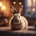 Epic shot of ultra cute rabbit in a wonderful cozy atmosphere, ultra inviting, luminous, evening atmosphere, Digital Painting, Photo Realistic, Sharp Focus