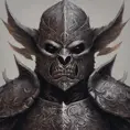 A close up of an orc wearing a helmet, ornate dramatic bat wing helmet, digital 2d fantasy art, intricate armor, face of an armored villian, Highly Detailed, Symmetrical Face, Dark Souls, Concept Art, Fantasy, Dark by Alex Grey, Dan Mumford