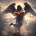 An angel flying hugging a demon flying, forming a heart shape, 4k, Photo Realistic, Fantasy