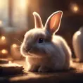 Epic shot of ultra cute rabbit in a wonderful cozy atmosphere, ultra inviting, luminous, evening atmosphere, Digital Painting, Photo Realistic, Sharp Focus