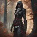 Assassin's creed female assassin in a haunted forest, Highly Detailed, Intricate, Gothic, Volumetric Lighting, Fantasy, Dark by Stanley Artgerm Lau