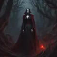 Female dracula in a haunted forest, Highly Detailed, Intricate, Gothic, Volumetric Lighting, Fantasy, Dark by Stanley Artgerm Lau