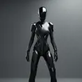 An ultrarealistic photograph of a minimalist futuristic full body power suit, without lights, made of black mate metal and polymer, full crystal hull, for a fit imposing woman, 8k, Dystopian, Modern, Minimalism, Elegant, Dark