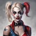 Alluring matte portrait of a beautiful Harley Quinn in the style of Stefan Kostic, 8k, Highly Detailed, Intricate, Half Body, Realistic, Sharp Focus, Volumetric Lighting, Fantasy, Elegant by Stanley Artgerm Lau, Greg Rutkowski